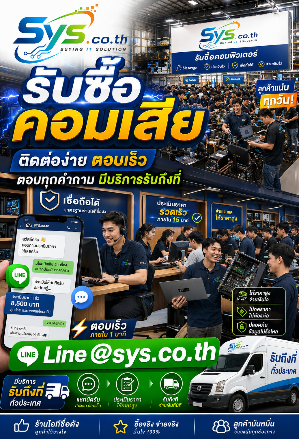 ติดต่อ LINE @sys.co.th เพื่อส่งรูปคอมเสียและประเมินราคา