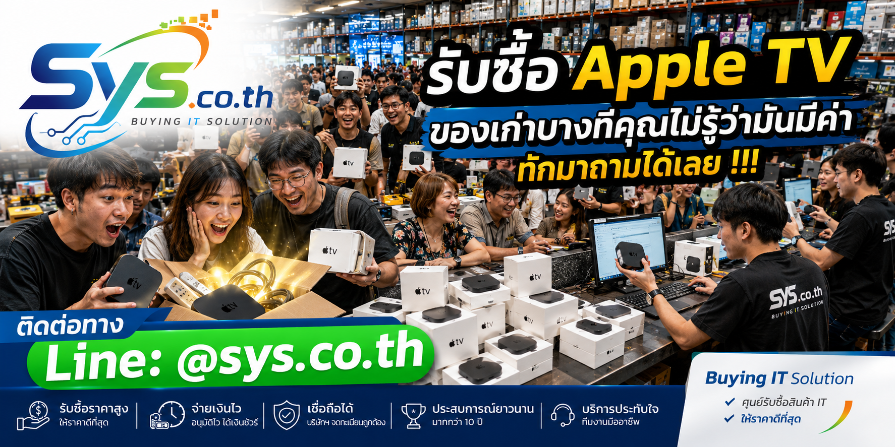 บริการรับซื้อ Apple TV ติดต่อทาง LINE ประเมินไว รับถึงที่ sys.co.th