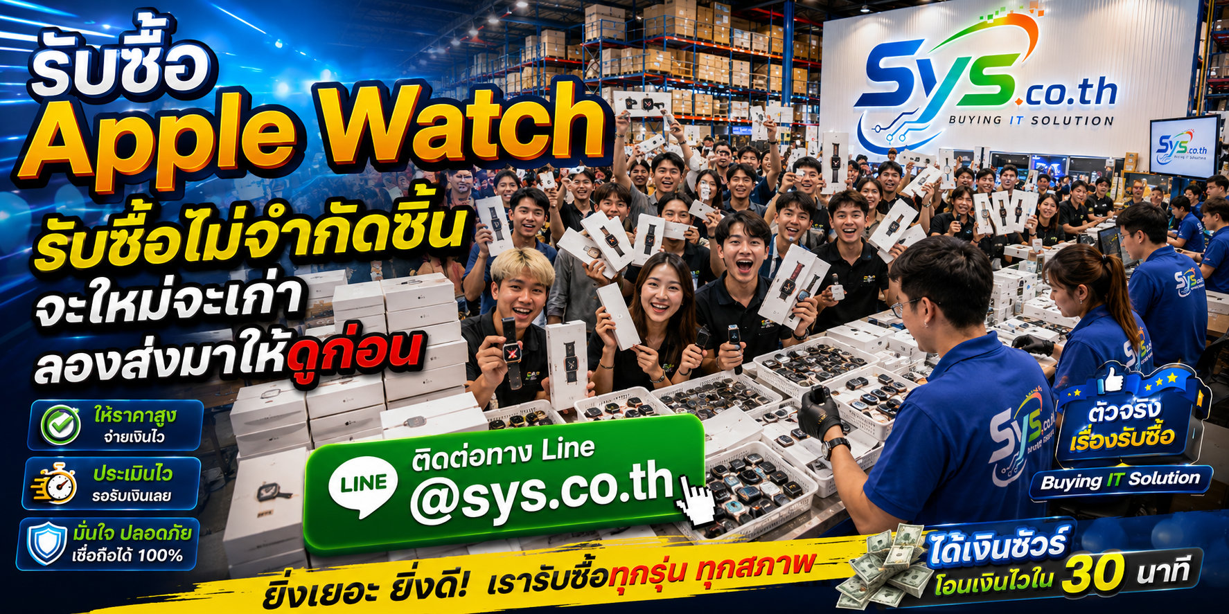 รับซื้อ Apple Watch ไม่จำกัดจำนวน รายเรือนและยกล็อต sys.co.th