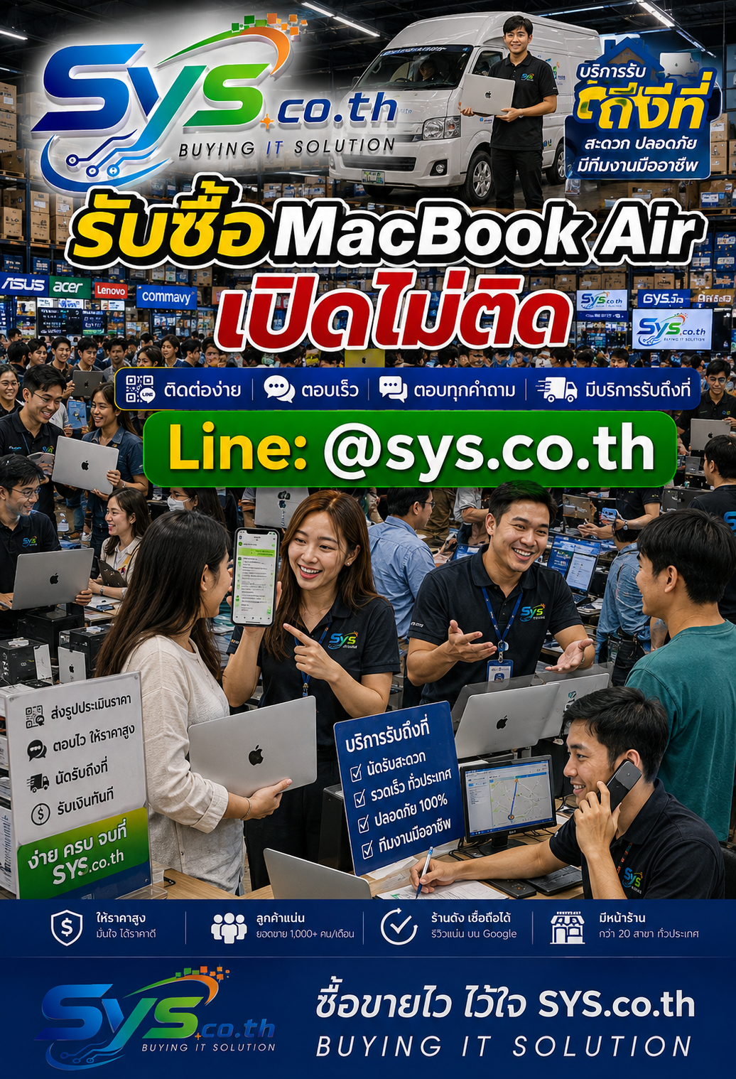ติดต่อ LINE sys.co.th เพื่อประเมิน MacBook Air เปิดไม่ติด