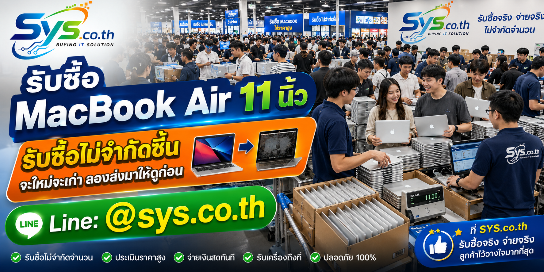 รับซื้อ MacBook Air 11 นิ้วไม่จำกัดจำนวน โดย sys.co.th