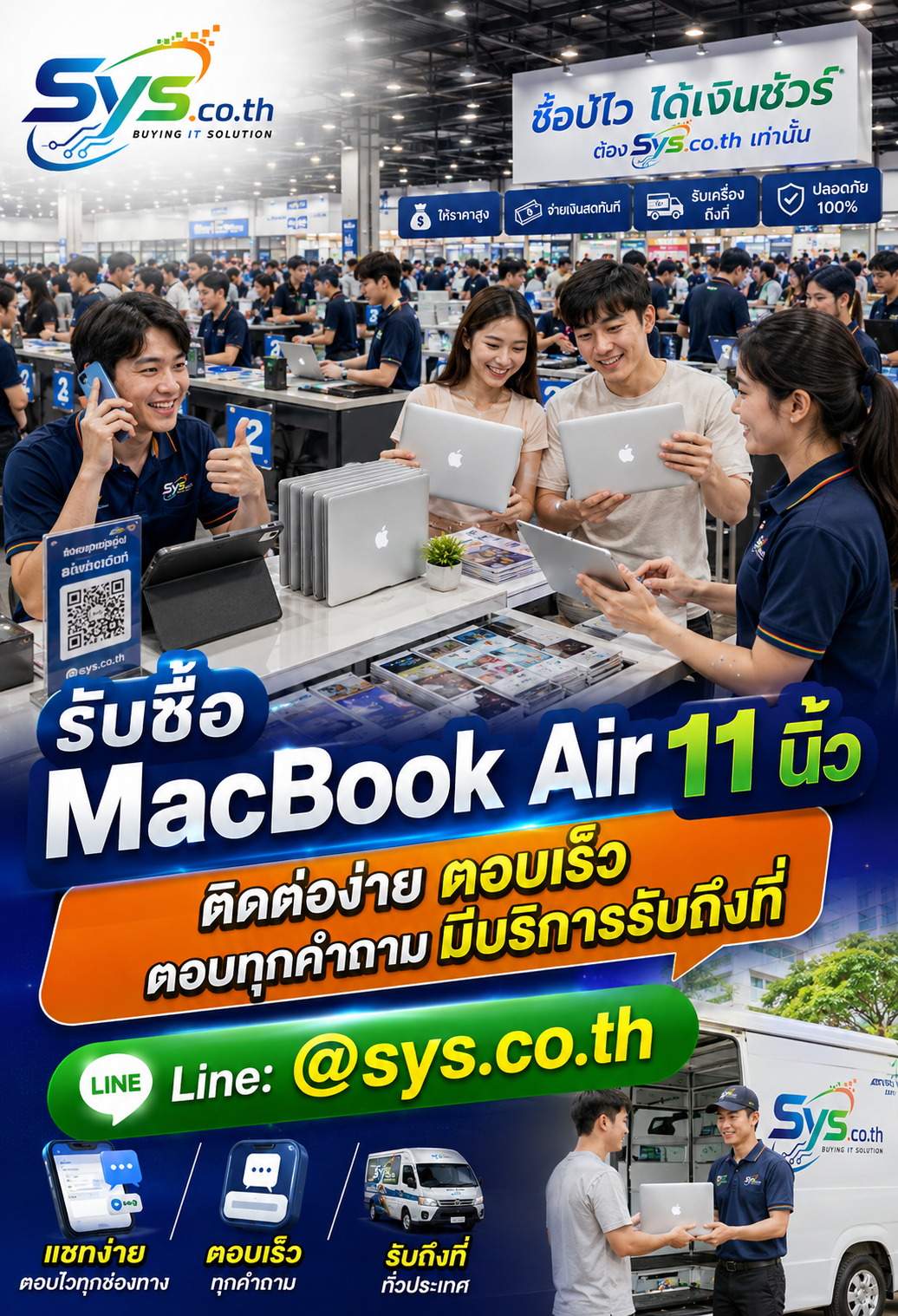 LINE @sys.co.th สำหรับส่งรูปและประเมินราคารับซื้อ MacBook Air 11 นิ้ว