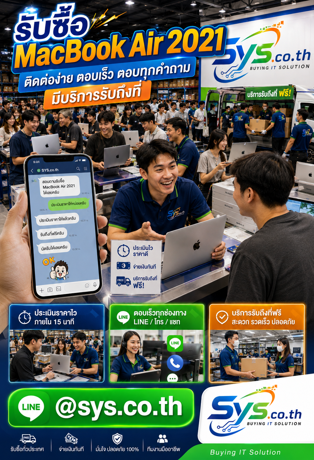ติดต่อ LINE @sys.co.th เพื่อประเมินราคา MacBook Air 2021