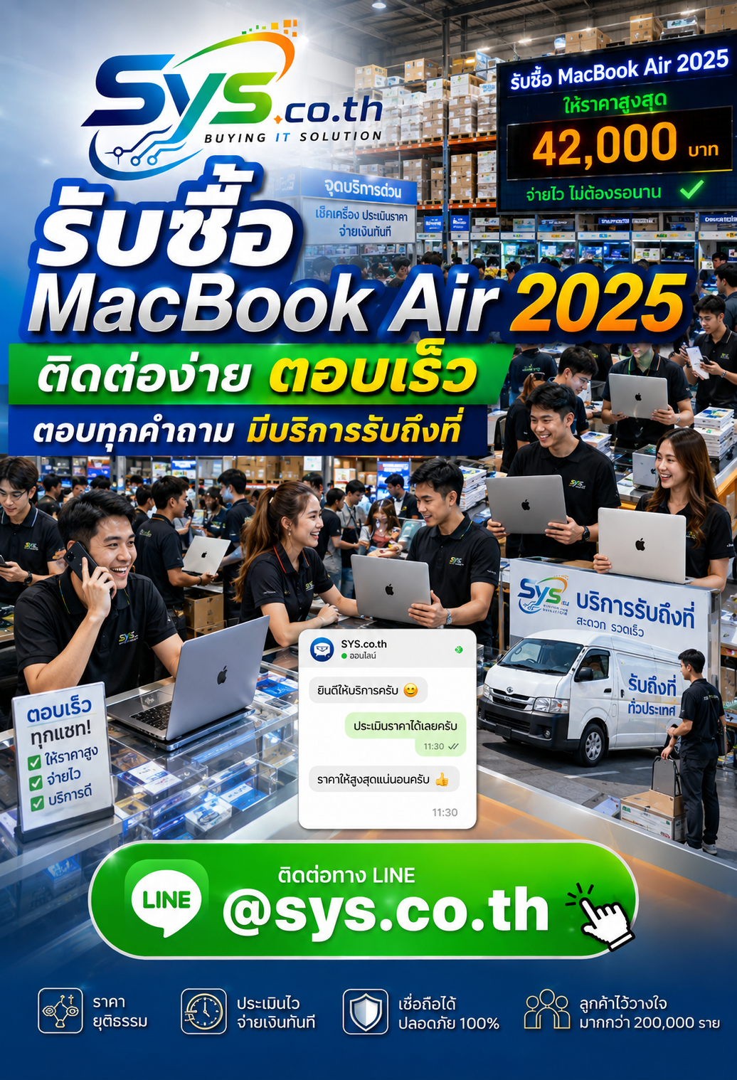 ติดต่อ LINE @sys.co.th เพื่อขาย MacBook Air 2025 และนัดรับถึงที่