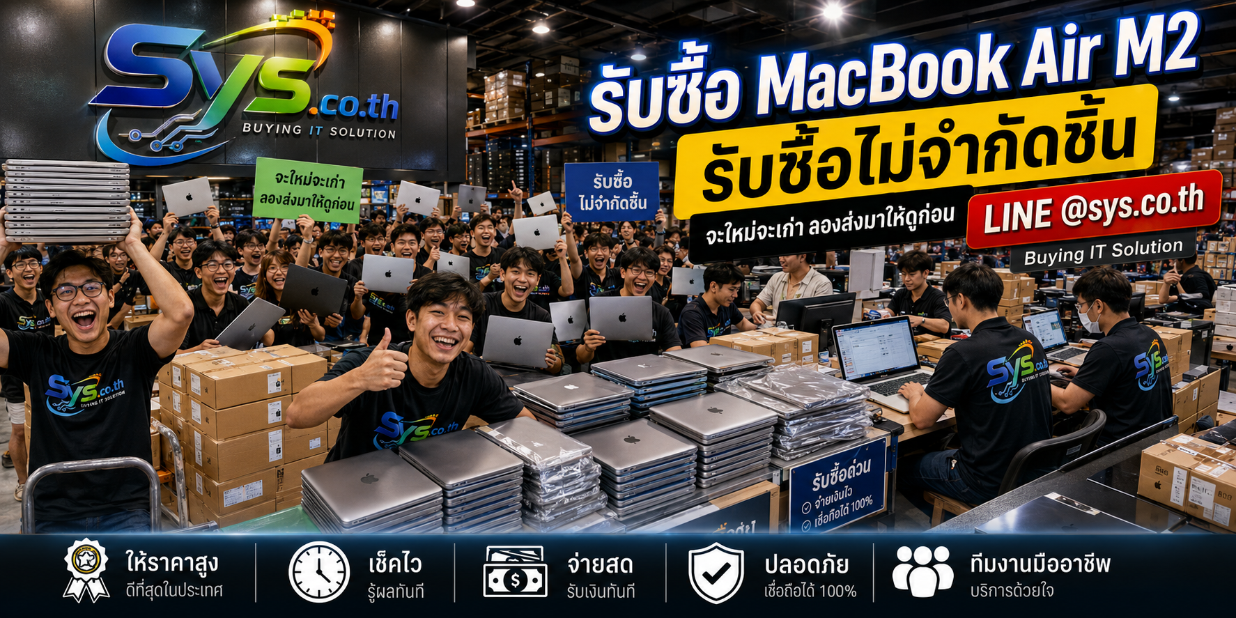 รับซื้อ MacBook Air M2 ทุกสภาพ รายเครื่องและจำนวนมาก sys.co.th