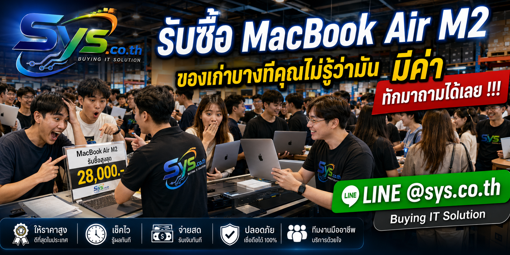 ทีมงาน sys.co.th รับซื้อ MacBook Air M2 มือสอง รับถึงที่ ติดต่อไว