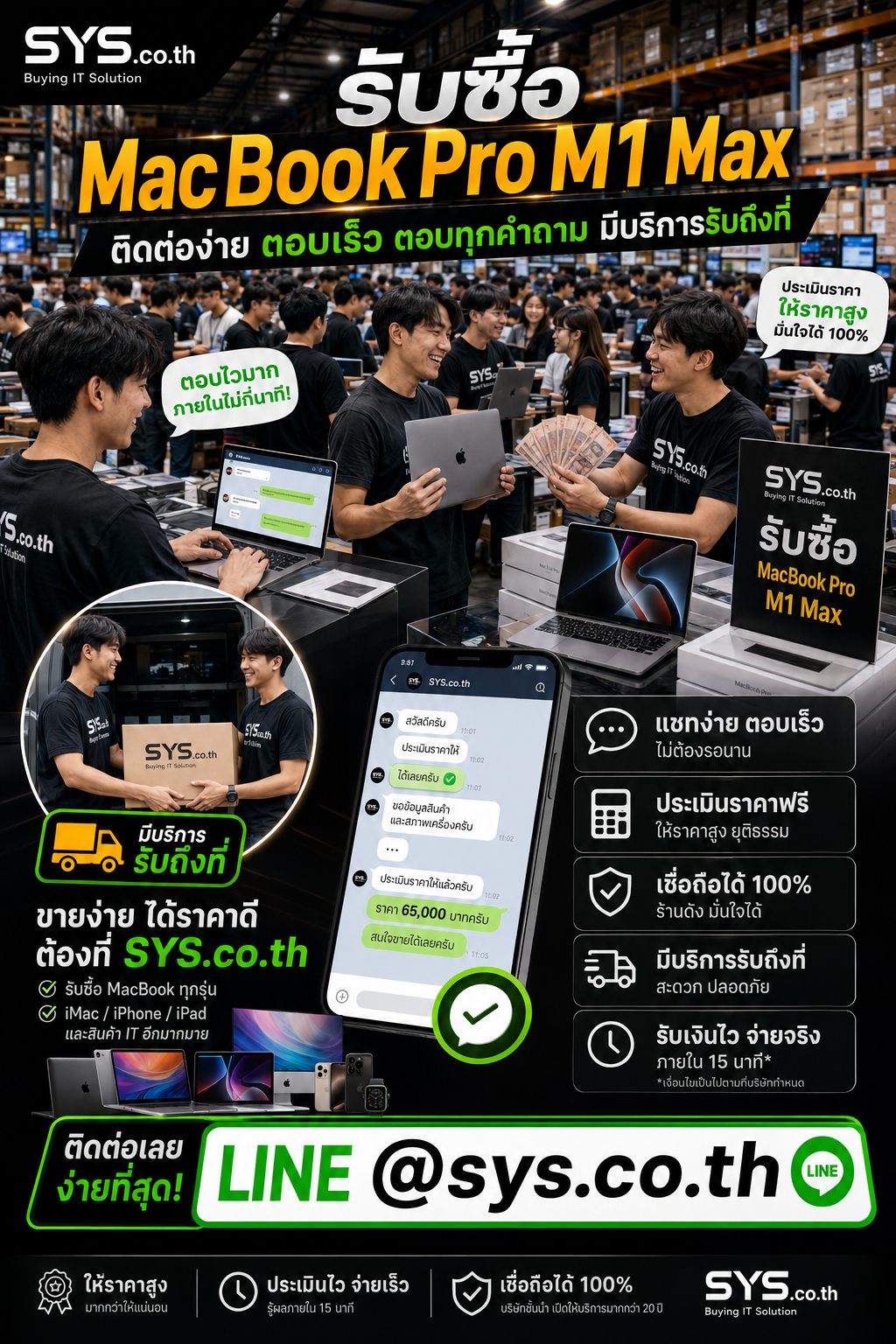 ติดต่อ LINE @sys.co.th เพื่อขาย MacBook Pro M1 Max