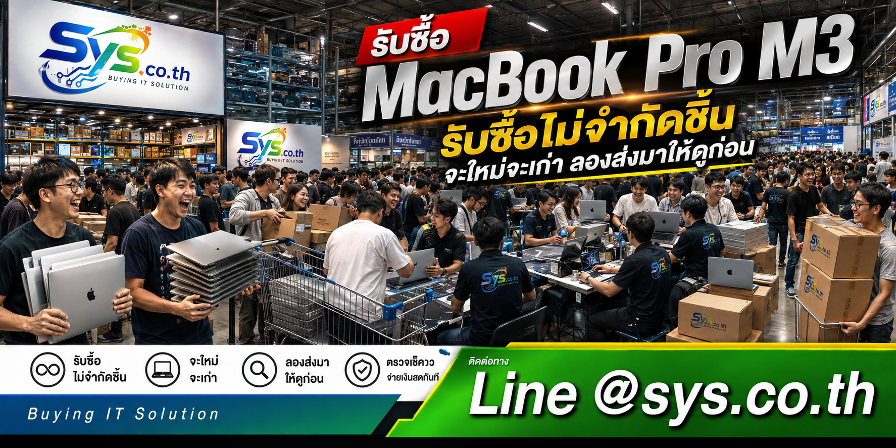รับซื้อ MacBook Pro M3 ไม่จำกัดจำนวน รายเครื่องและยกล็อต sys.co.th