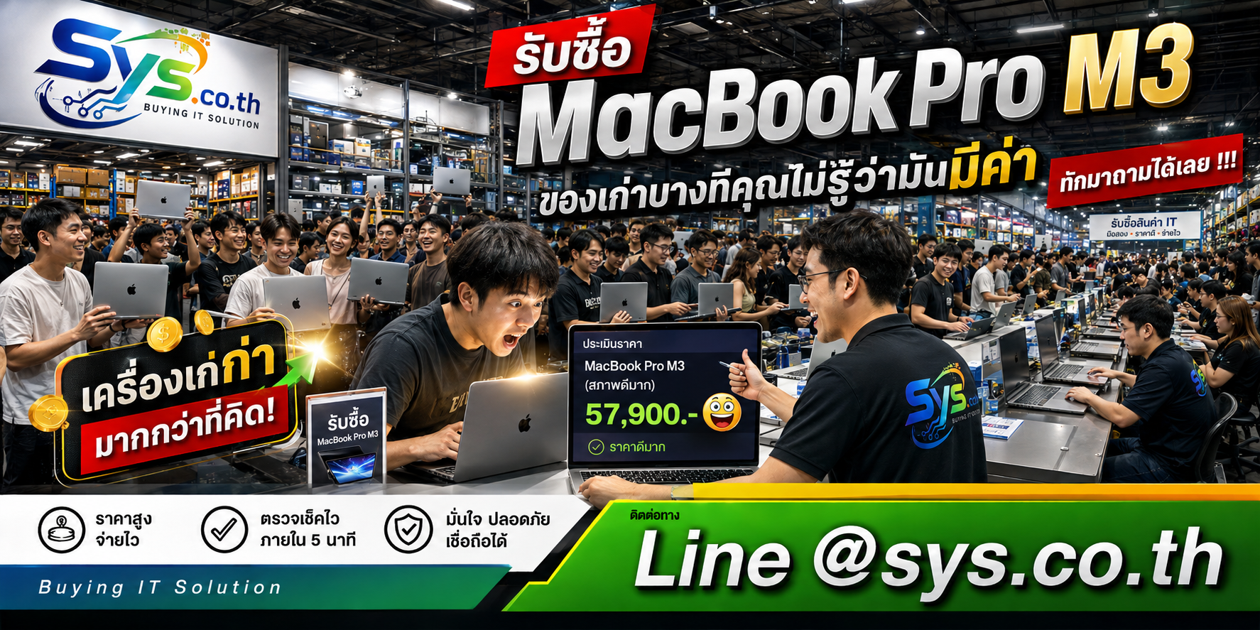 บริการรับซื้อ MacBook Pro M3 ติดต่อไว รับถึงที่ โดย sys.co.th