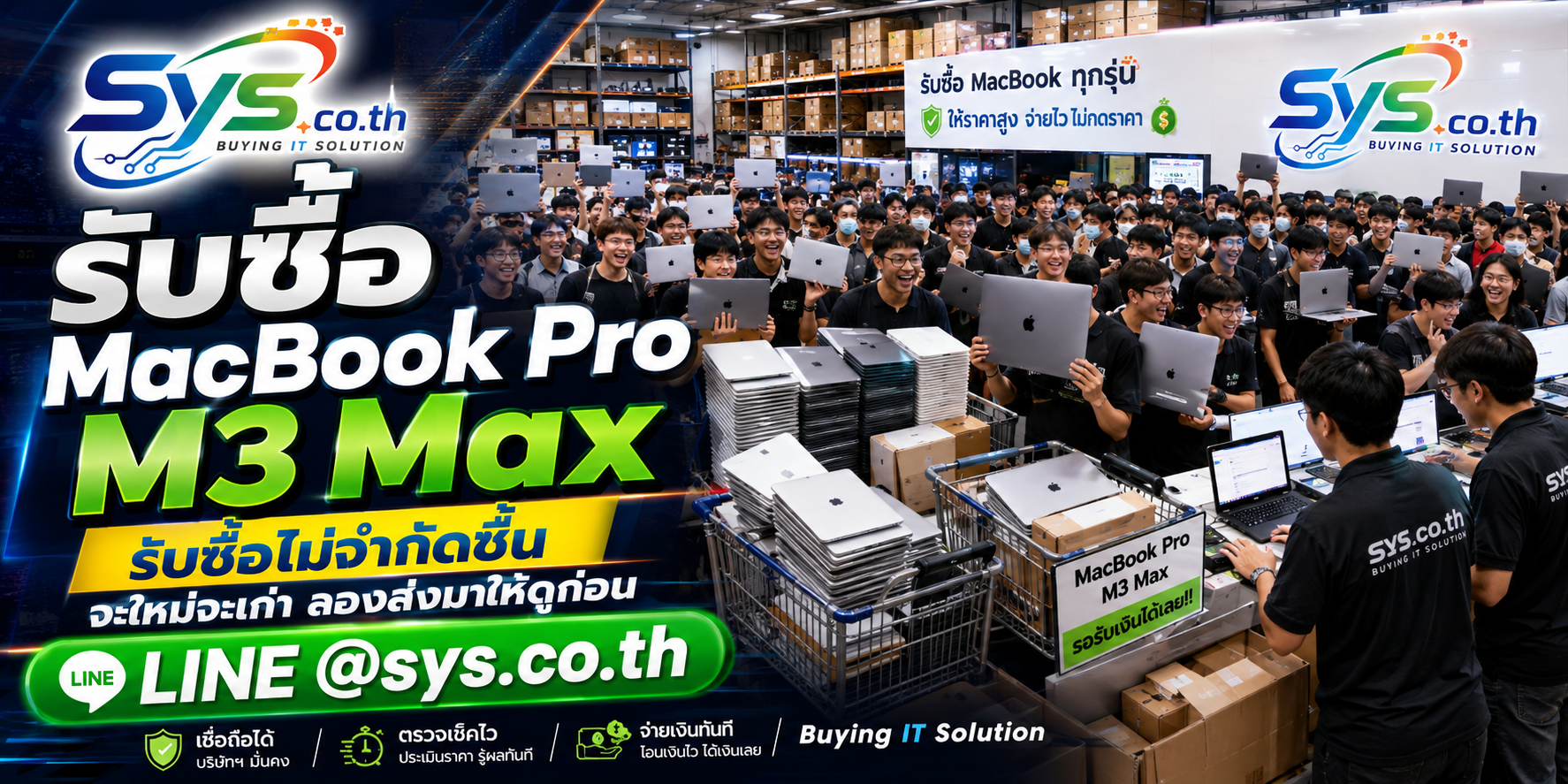 รับซื้อ MacBook Pro M3 Max ไม่จำกัดจำนวน โดย sys.co.th