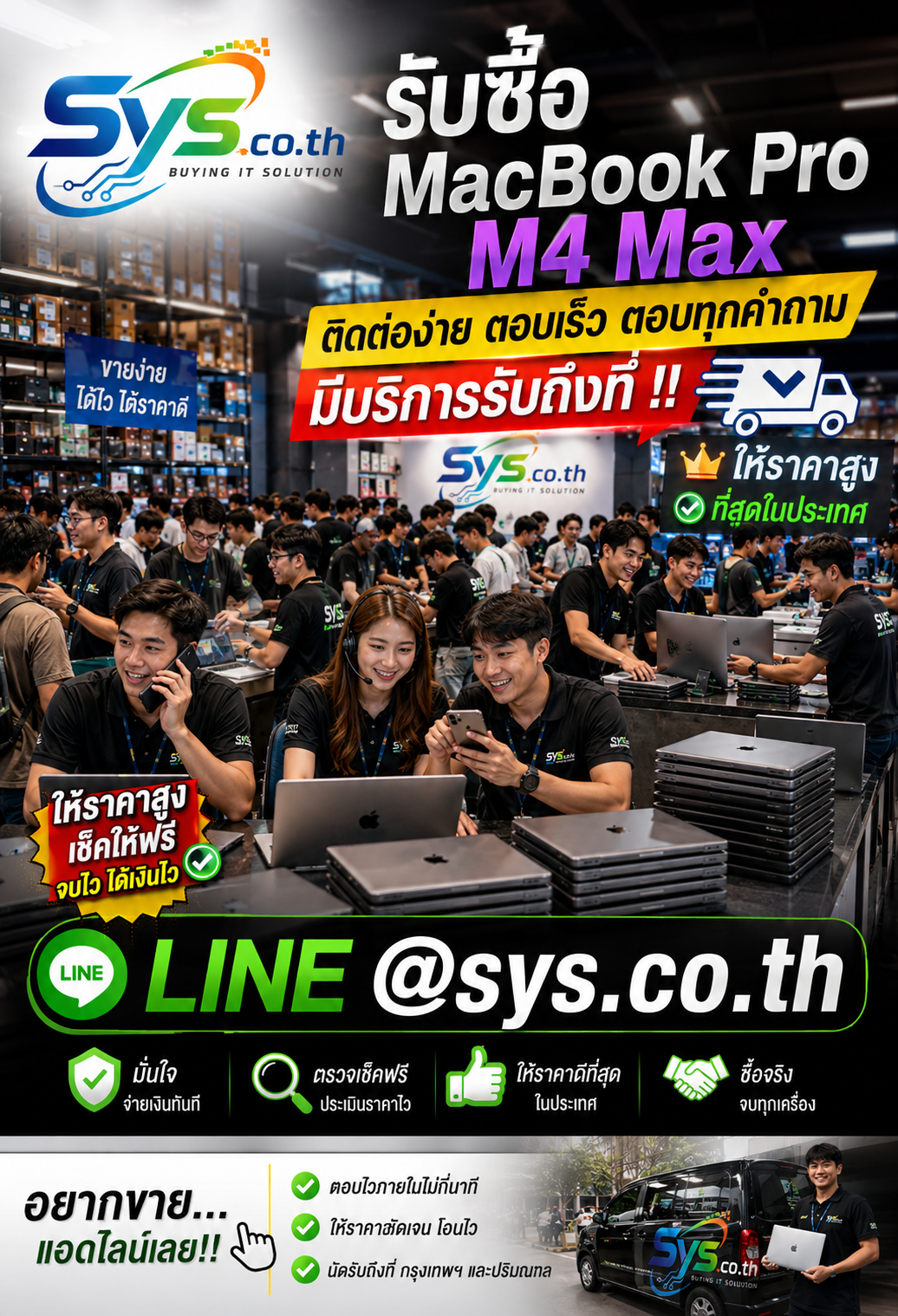 ติดต่อ LINE @sys.co.th เพื่อขาย MacBook Pro M4 Max