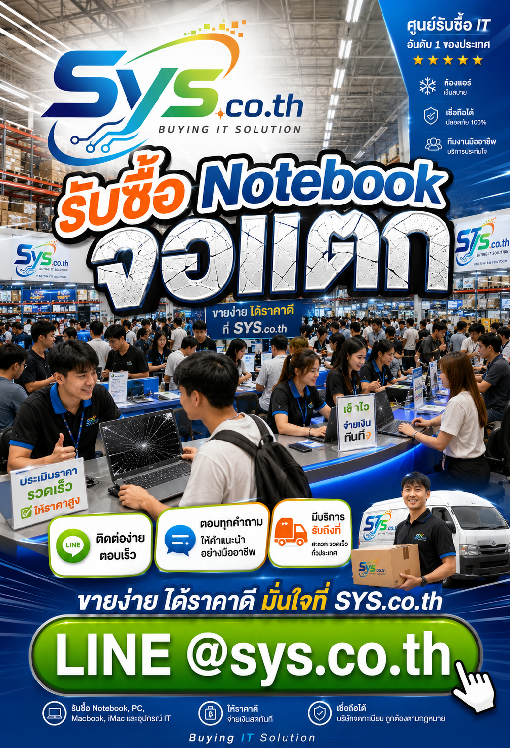 ติดต่อ LINE @sys.co.th เพื่อประเมินราคา Notebook จอแตก