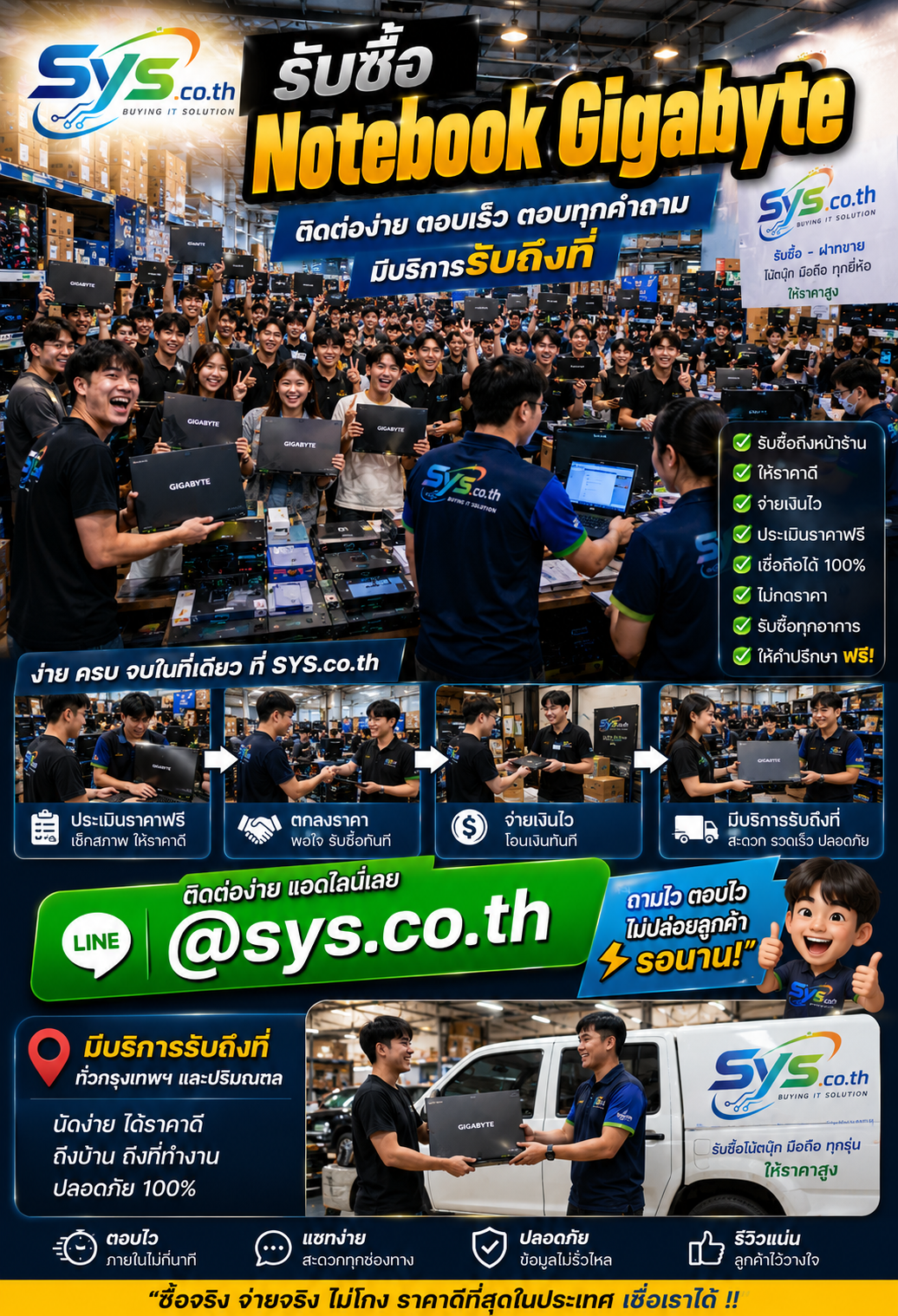 ติดต่อ LINE @sys.co.th ส่งรูป Notebook Gigabyte เพื่อตีราคา