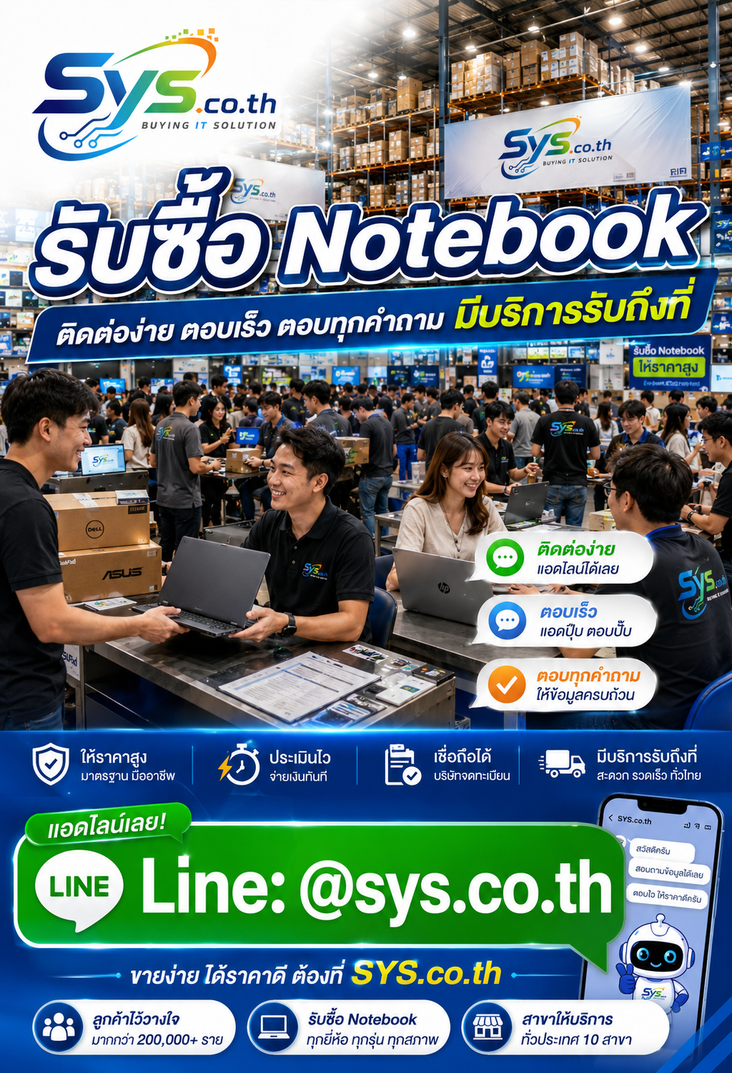 ติดต่อ LINE @sys.co.th เพื่อประเมินราคารับซื้อ Notebook