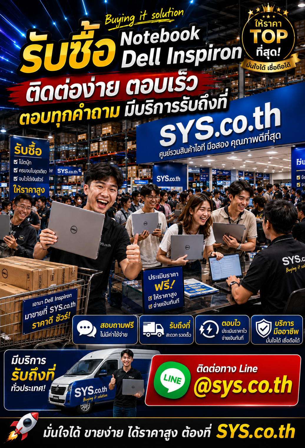 ติดต่อ LINE @sys.co.th ส่งรูป Notebook Dell Inspiron เพื่อประเมินราคา
