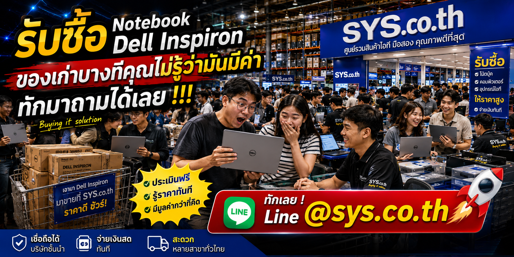 ทีมงาน sys.co.th รับซื้อ Notebook Dell Inspiron ติดต่อไว ประเมินตามสภาพ