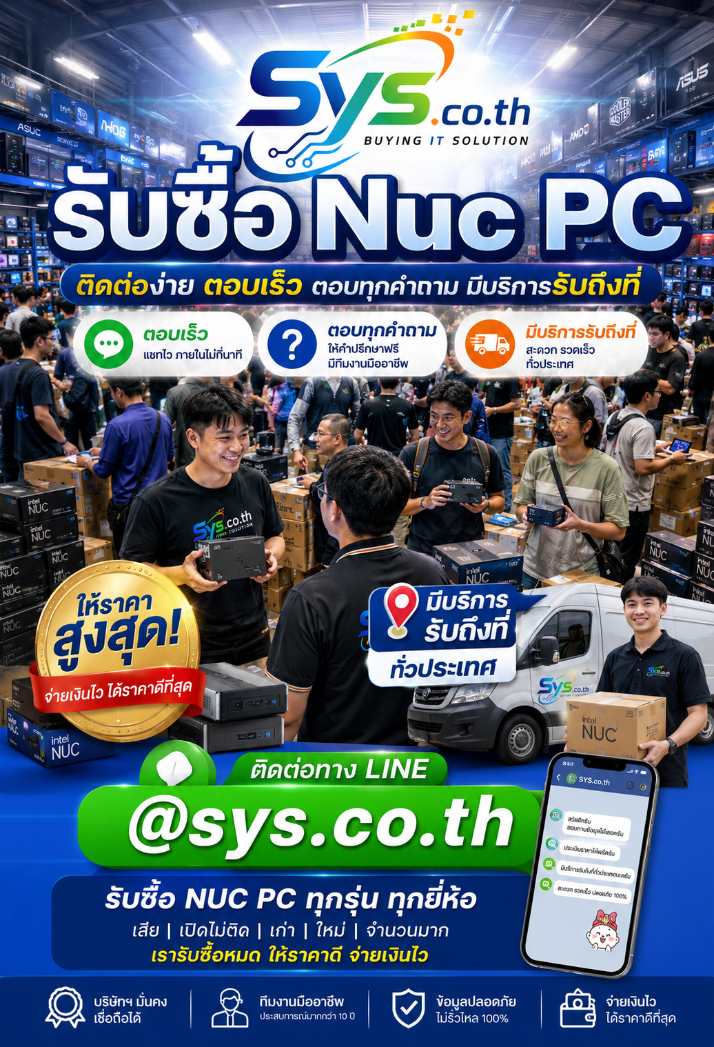 ติดต่อ LINE @sys.co.th เพื่อส่งรูป NUC PC ตีราคาและนัดรับถึงที่